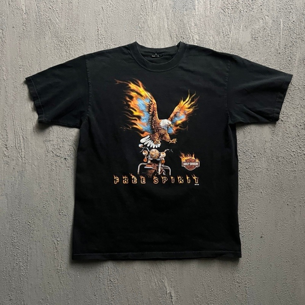 Vintage Harley Davidson Shirt Large Black 2000s Free Spirit Cancun Mexico Flames